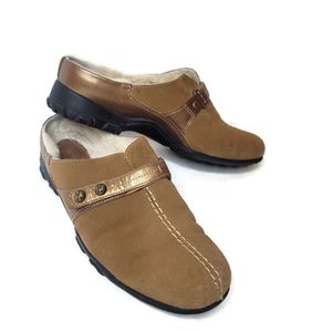Cole Haun suede backless slide clogs brown and bronze size 10.